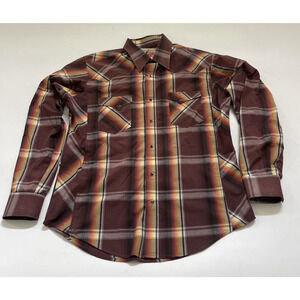 VTG Wrangler American Cowboy Shirt Plaid DIAMOND Pearl Snap Western Mens Large